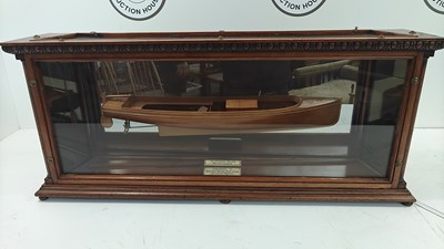 Lot 141 - Half hull model boat standard Kelvin motor launch in Edwardian display case