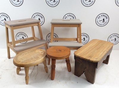 Lot 338 - 2 Wooden Steps, 3 Wooden Stools