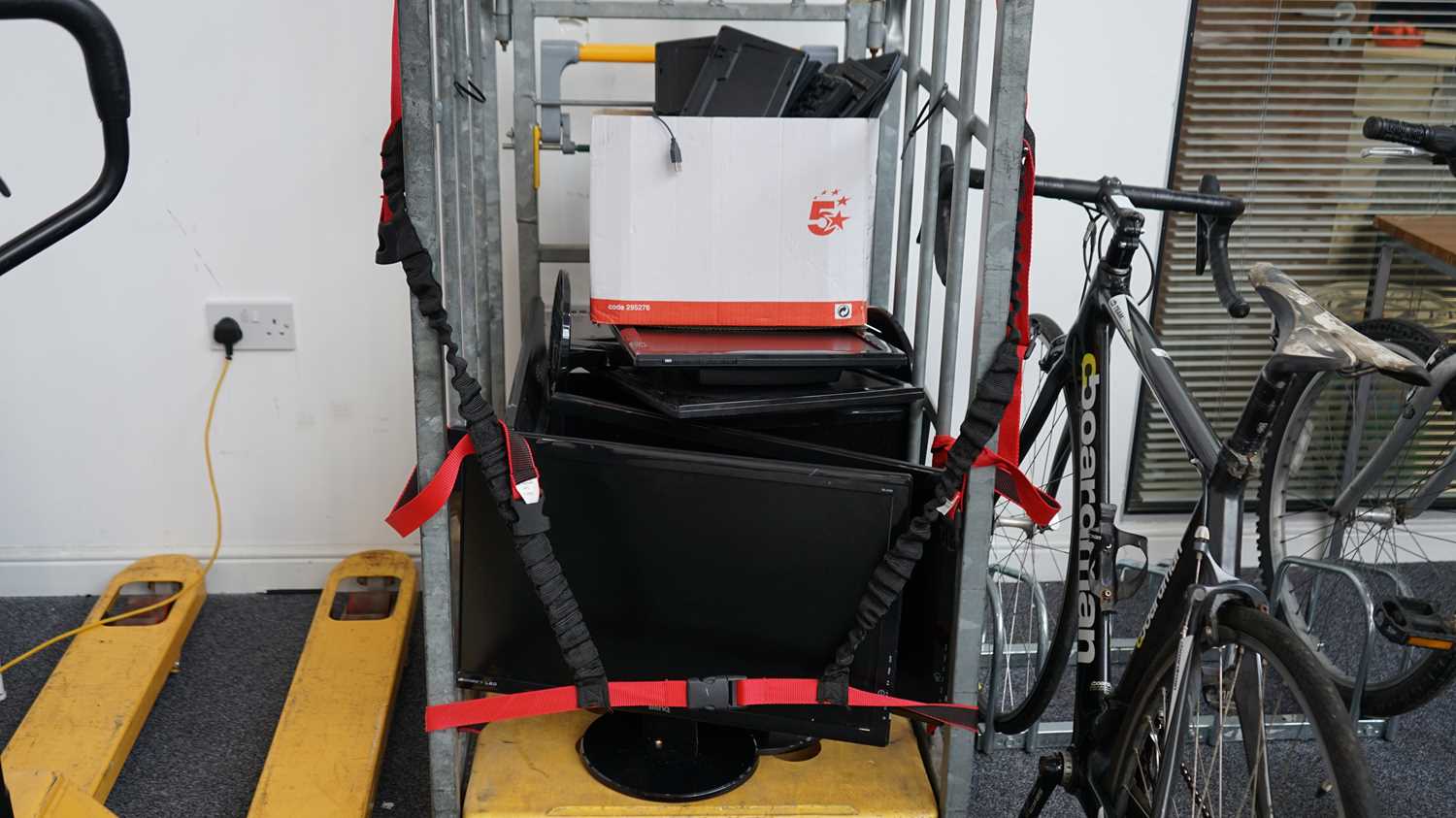 Lot 367 - Cage of computer monitors and accessories