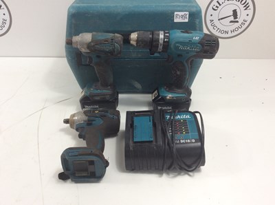Lot 12 - Makita Combi and Impact Drill kit with 2 batteries and charger