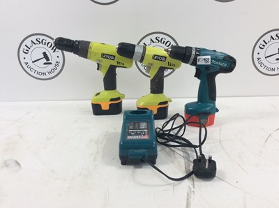 Lot 253 - Makita Combi Drill With Battery, charger and 2 ryobi drills
