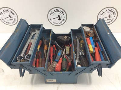 Lot 255 - Blue fold out tool box filled with tools