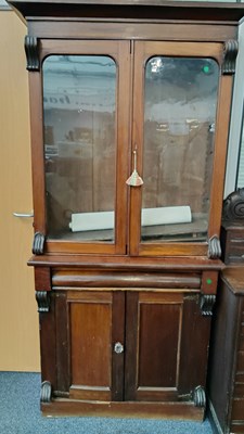 Lot 189 - Antique glazed display cabinet with internal shelves in dark wood finish