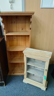 Lot 191 - Small pine shelving unit suitable for wall hanging and small glazed cabinet