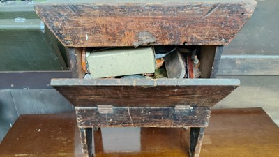 Lot 228 - Vintage shoeshine stool with contents