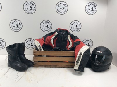 Lot 34 - Set Of Motorbike Equipment, Helmet, Skins & Boots