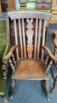Lot 230 - Wooden spindle turned antique rocking chair