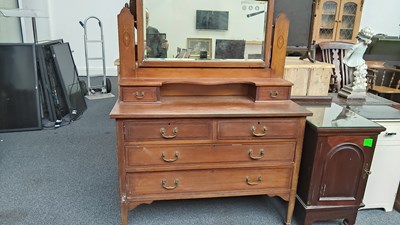 Lot 216 - Vintage 4 drawer chest with mirror top and decorative inlays
