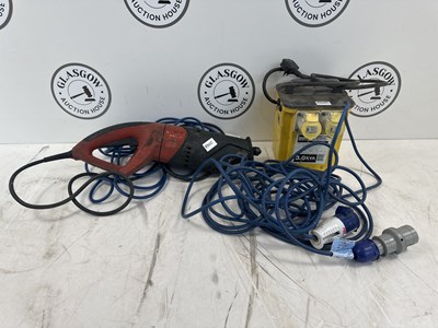 Lot 293 - Hilti 110v Reciprocating Saw & Two Port Transformer With Extensions