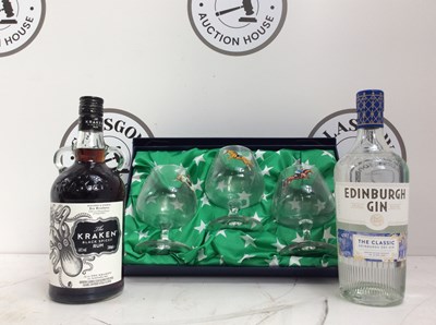 Lot 162 - Two Bottles Of Alcohol & Martel Gin/Cognac Glasses