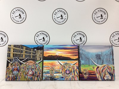 Lot 82 - Three Signed Steven Bown Signed Highland Cow Canvases