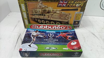 Lot 48 - H.M. Armed Forces Fast Persuit Battle Tank With Subbuteo Champions League
