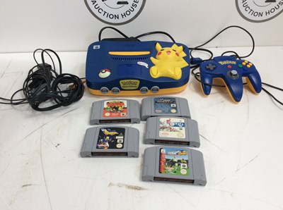 Lot 109 - Nintendo 64 N64 Console & Controller - Pikachu Limited Edition With Misc Games
