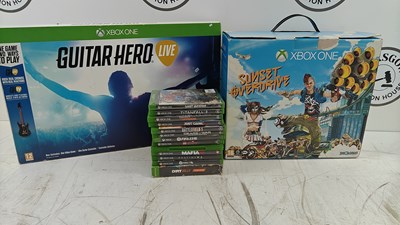 Lot 18 - Xbox One W/ Required Cables, Controller, Guitar Hero Live & 13 Games