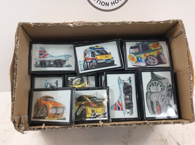 Lot 4 - 50 Framed Caricature Car Pictures