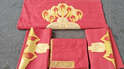 Lot 189 - Red church alter cover, runner and banners