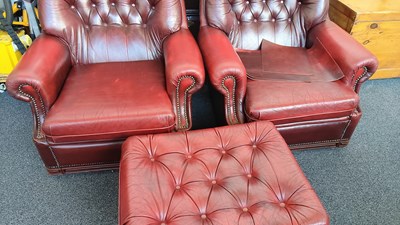 Lot 230 - 2 chesterfield style chairs and stool