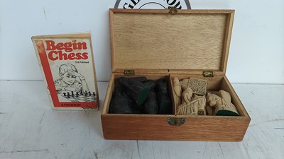 Lot 214 - Vintage chess pieces in wooden box