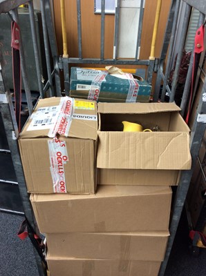 Lot 203 - Cage of household items tea sets etc