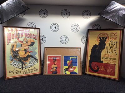 Lot 130 - Four Framed Retro Posters, Chat Noir, Moulin Rouge & Two Drink Related