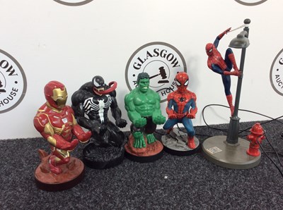 Lot 65 - Xbox character control holders and Spider-Man lamp