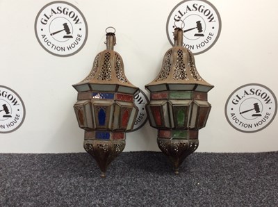 Lot 14 - Pair Of Moroccan Style Hanging Lanterns