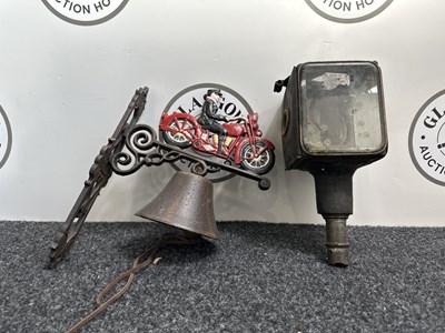 Lot 94 - External Cast Iron Motorcycle Decor Bell & Carriage Lamp