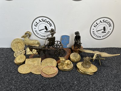 Lot 137 - Large Qty Of Brass, Including Medallions, Figures & Placards