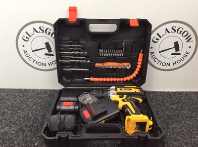 Lot 2 - Tconentool Impact Drill With Two Batteries, Charger & Accessories