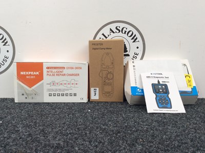 Lot 89 - Qty Of Sparky Tools, Clamp Meters, Pulse Repair Charger & Diagnostic Tool