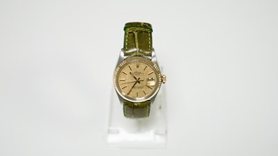 Lot 7 - Rolex Oyster Perpetual Date 1570 Gold Dial, Green Strap(Watch Only No Box or Papers)