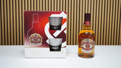 Lot 78 - Chivas Regal Blended Scotch Whisky Gift Set With Glasses 12yr 70cl