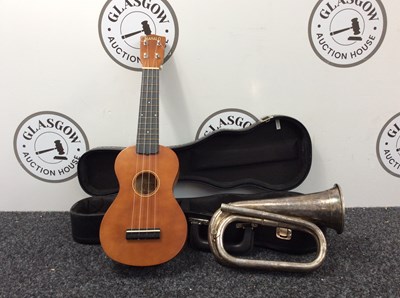Lot 156 - Hawaiian Ukulele With Hard Case & Trumpet - Missing Mouthpiece