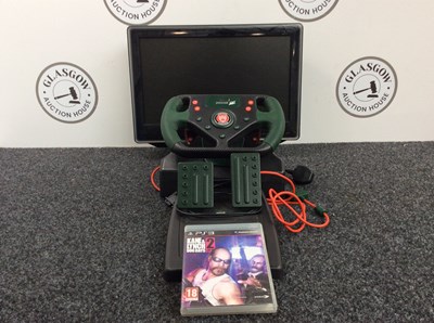 Lot 239 - Toshiba Monitor & Jaguar Racing Wheel & Pedals, With PS3 Game