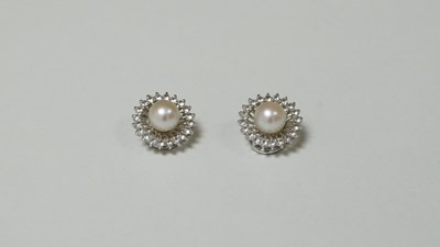 Lot 59 - 18ct White Gold And pearl On Cluster Clip-on Earrings 7.25 Gram