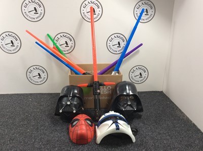 Lot 14 - Box Of Vintage Star Wars Masks & Toy Light Sabers