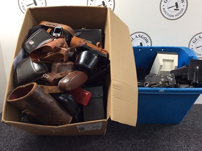 Lot 209 - 2 boxes of cameras and camera cases