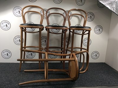 Lot 3 - 4 Wooden Leather Topped Bar Stools