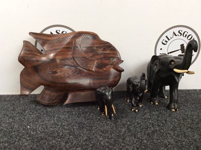 Lot 126 - Wooden Animals, Fish & Elephants