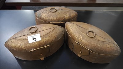 Lot 33 - 3 small wood and metal trinket boxes