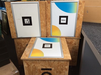 Lot 147 - 5x wooden storage boxes / event tables -used