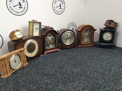Lot 54 - Qty Of Antique Clocks, Including Mantle & Wall & Pair Of Cameras