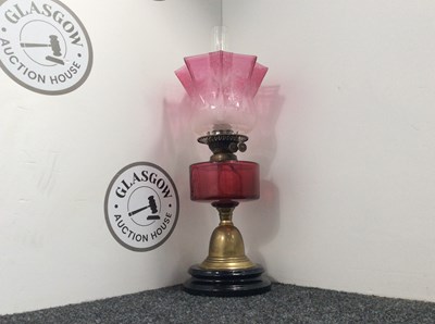 Lot 93 - Antique English Duplex Brass Pedestal Oil Lamp - Used