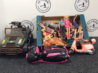 Lot 49 - Crate of kids toys some retro barbies