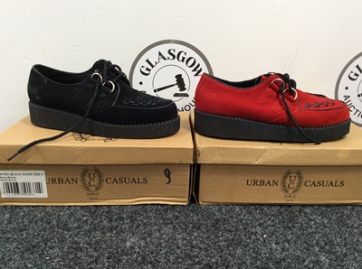 Lot 232 - 2 pairs of urban casuals chunky soap shoes size 9. 1 red, 1 black