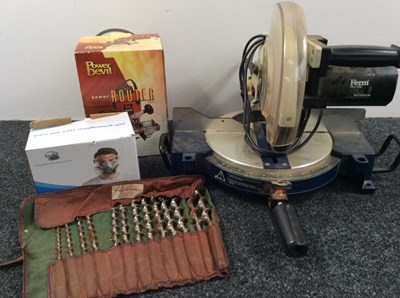 Lot 233 - DIY bundle including chop saw, drill bits and router