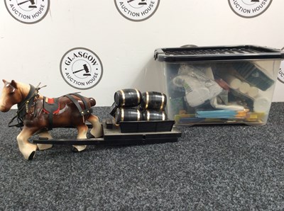 Lot 245 - Box of misc including art supplys and horse sculpture