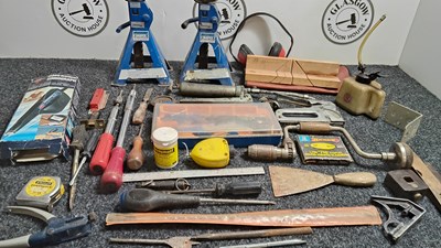 Lot 102 - Job Lot Of Misc Tools, Two 2Tone Jacks, Pocket Balance & More - Used