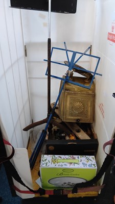 Lot 35 - Cage Of Misc Items, Including Coal Bucket, Hand Tools, Music Stands ETC - Mixed
