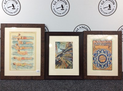 Lot 96 - Three Framed Pictures, Including Scotland V England Football Poster, Retro Swimming Guide & Money - Used